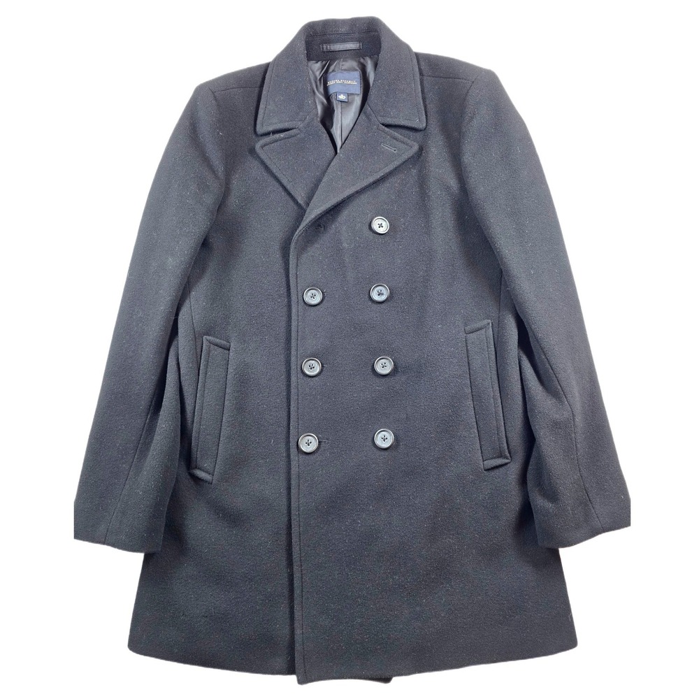 Banana Republic Double Breasted Topcoat Mens Medium Black Italian Wool Cashmere